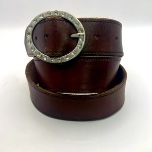 AEO. Rich brown genuine leather belt. Simple with rhinestone buckle. 36